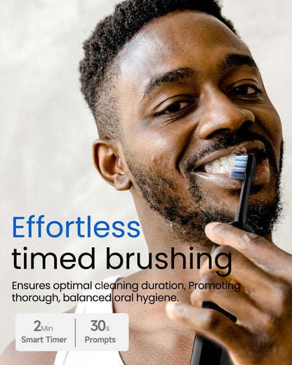 Electric Toothbrush for Adults, Rechargeable Sonic Travel Toothbrush Teens with 4 Brush Heads-180 Days Battery Life, 55000VPM, 5 Modes Smart Timer& Travel Case, Black