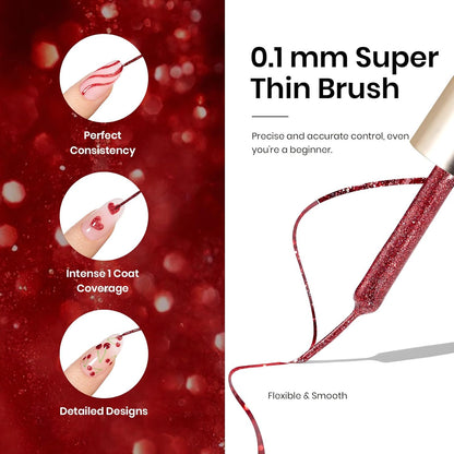 Beetles Red Cat Eye Gel Liner Nail Polish Glitter Gel Nail Art polish French Tip Swirl Nails Art Paint Soak Off UV Lamp Built Thin Nails Brush in Bottle Manicure Gifts for Women