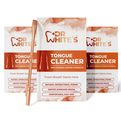 Dr. White’s Copper Tongue Scraper – Dentist-Designed Tongue Cleaner Tool for Fresh Breath, Dual-Grip, Rust-Resistant, Built to Last – 100% Forged Copper, For Adults & Kids (3-Pack)