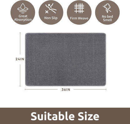 AMOAMI Chenille Bath Mat Super Absorbent Bathroom Mat Quick Dry Bath Mats for Bathroom Rubber Backed Bathroom Rugs Non Slip Washable Fit Under Door, Front of Bathtub, Sink, Darkgrey&LIGHTGREY 24"x36"