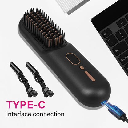 Rechargeable Hot Hair Brush Straightener Heat Pressing Combs Ceramic Electric Straightening Comb, Anti Burn for Natural Black Hair Beard Wigs Holiday Gifts