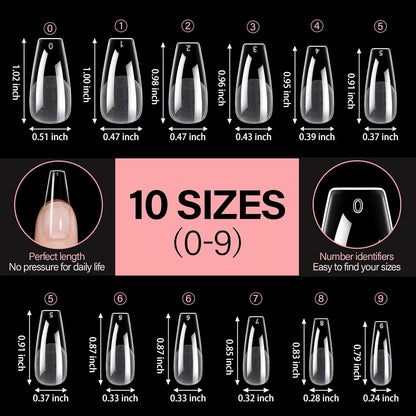 AILLSA Long Coffin Nail Tips Half Matte Full Cover Nails Tip Clear Acrylic Pre-Shaped Tips Flase Press on Nail Tips for Extentions Nails Manicure Salon DIY 216PCS 12 Sizes