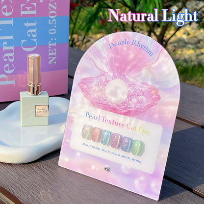 Double Rhythm Cat Eye Gel Nail Polish Set of 6 Same Color Same Bottle 0.5 Oz Shimmer Glitter with Magnet Holographic Reflective Magnetic UV Nail Polish Kit (Pearl Pink Blue Green Purple-T6-36)