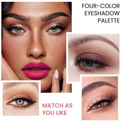 Eyeshadow Quad - Blendable Matte & Shimmer, 4 Shades Nude Champagne, Gold, Light & Dark Brown, Velvety Pigmented Formula, Long-Lasting, Built-In Mirror, Perfect for Older Women 01#