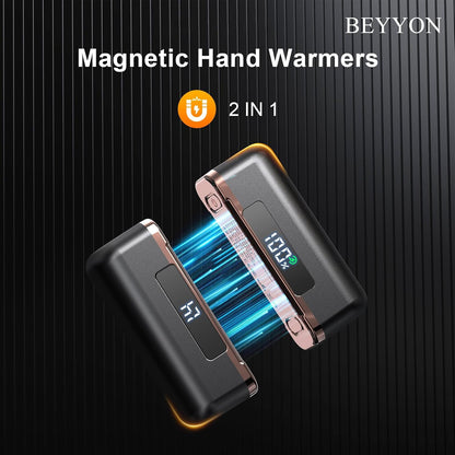 BEYYON Hand Warmers Rechargeable - Magnetic Electric Hand Warmer 2 Pack, 4 Levels Heat Up to 131℉ with LED Display, Portable Reusable Pocket Heater for Raynauds, Golf, Camping, Men, Women
