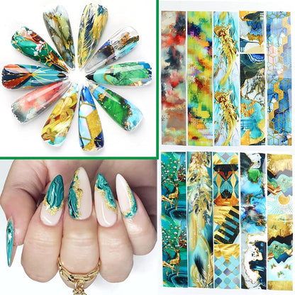 Marble Nail Foils Transfer Stickers Nail Art Supplies Foil Transfers Decals Holographic Marble Starry Sky Nail Foil Design Sticker for Women Acrylic Nails DIY Manicure Tips Wraps Decoration 10 Sheets