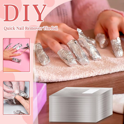 1000 Pcs Polish Remover Foil Wraps with Pre Attached Lint Pad for Removing, Silver