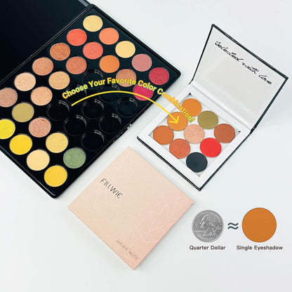 White Magnetic Refillable Makeup Palette with Mirror – Lightweight, Durable, Travel-Ready Case for Eyeshadow, Blush, Lipstick – Includes Spatula & 20 Stickers – Small, Waterproof Paperboard