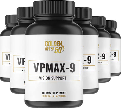 Golden After 50 VpMax-9 - Sight Care and Antioxidant Supplement with Eye Vitamins, Lutein, Lycopene and Bilberry Extract - 6 Bottles