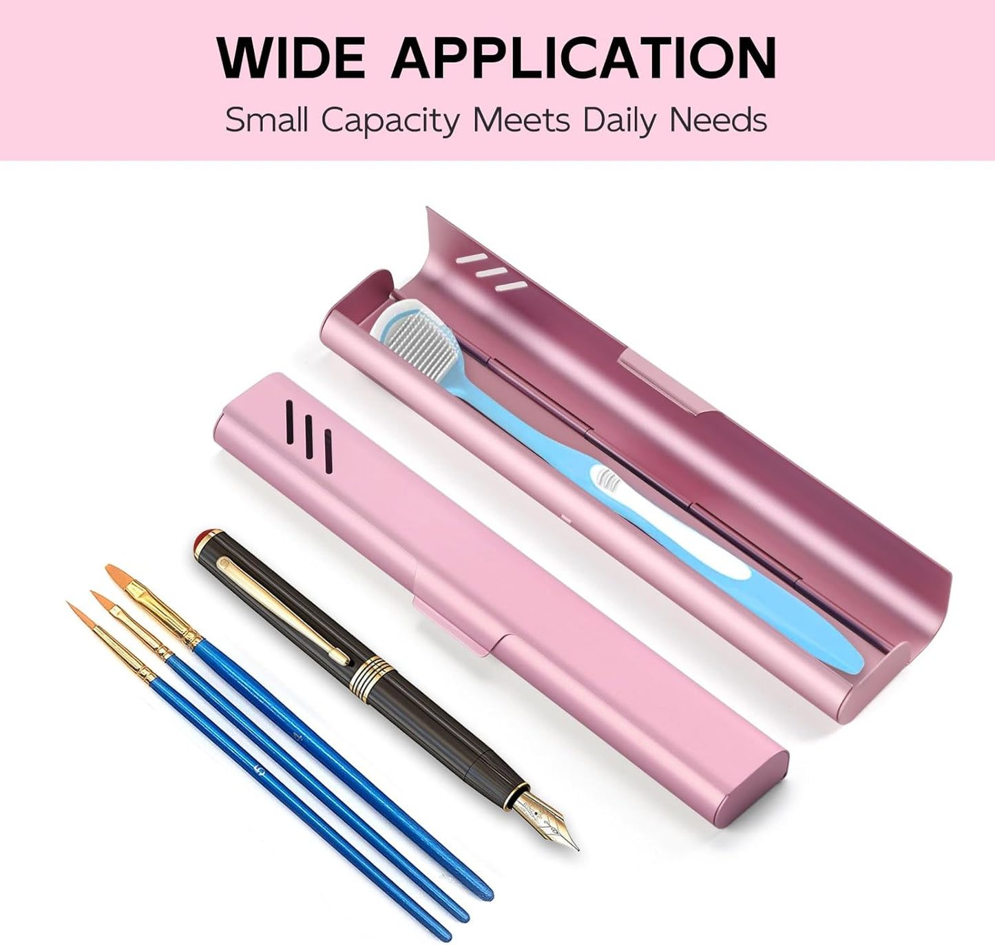 Travel Toothbrush Case, 2Pack Portable Toothbrush Holders, Durable Aluminum Toothbrush Storage Box, Small Breathable Manual Toothbrush Container for Traveling, Camping, Business Trip - Pink