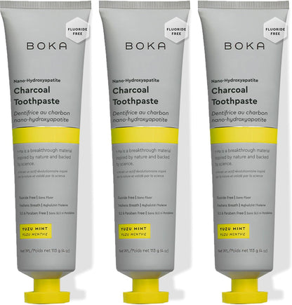 Boka Fluoride Free Toothpaste, Nano Hydroxyapatite Toothpaste, Appropriate for Sensitive Teeth - for Adult, Kids Oral Care - Yuzu Mint Flavor, 4 Fl Oz 3Pk US Manufactured
