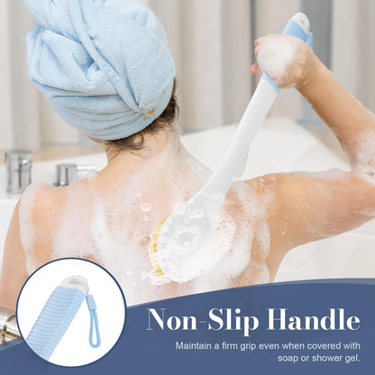 Back Scrubber for Shower, Shower Body Brush for Cleaning with Long Handle for Showering, 17 Inch Back Washer Exfoliator for Shower Men Women with Non-Slip Handle, Adhesive Hook (Lake Blue)