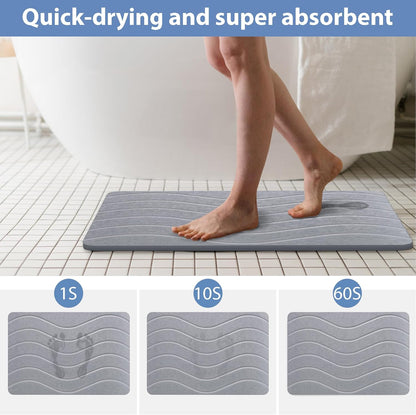 Absorbent Stone Bath Mat, Diatomaceous Earth Shower Mats, Non-Slip Water Absorbing Diatomite Stone Mat for Bathroom Floor, Quick-Drying Easy to Clean (23" x 16" Gray)