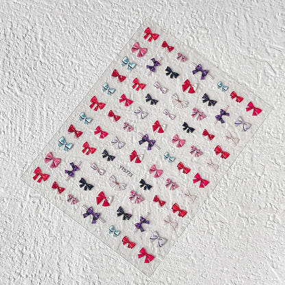 Cute Bow Nail Stickers Multicolor Bowtie Nail Decals Bow Stickers for Nails 3D Self Adhesive Nail Art Supplies & Decorations for Women Girls,1 Sheet DIY Manicure Decor