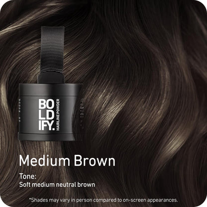 BOLDIFY Hairline Powder - Root Touch Up Hair Color for Gray Coverage - Bald Spot Concealing Hair Powder for Women & Men - 48-Hour Stain-Proof - Medium Brown