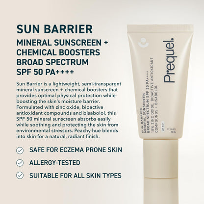Skin Sun Barrier Mineral Sunscreen SPF 50. PA++++ Broad Spectrum Zinc Oxide Sunblock with Semi-Transparent Lightweight Texture. Moisturizing UV Defense for Face. Travel Size, 1.7oz