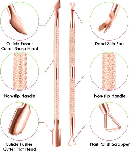 Cuticle Trimmer Cuticle Remover with Cuticle Pusher, XUNXMAS Professional Stainless Steel Durable Pedicure Manicure Tools Cutter Nipper Scissor Clipper for Fingernails and Toenails Rose Gold