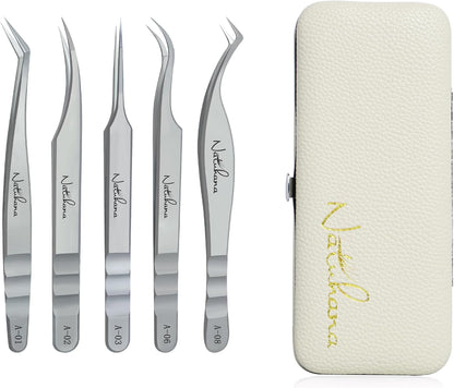High Precision Lash Tweezers for Individual and Volume Eyelash Extensions Premium Stainless Steel Curved Fiber Tip Professional Isolation Tweezer
