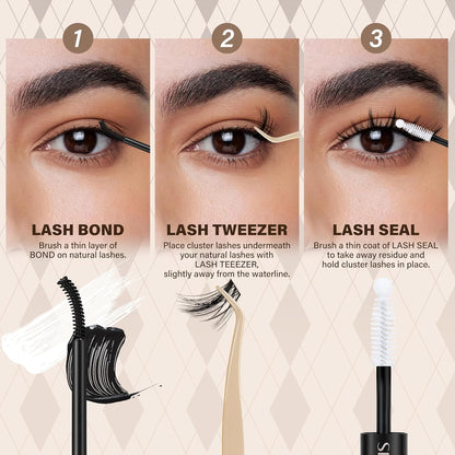 JMS&JMS Lash Clusters Kit 156Pcs CC Curl Lash Extension Kit with Lash Bond and Seal Eyelash Applictor Lash Remover Eyelash Brush Lash Extension Kit for Beginner (Side Spike-8-18mix)