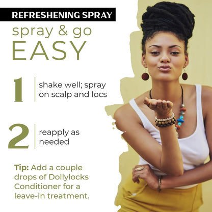 Dollylocks Refreshening Spray – Residue-Free Dreadlock & Loc Moisturizer Spray, Plant Based Deodorizer & Conditioner for Dreads, Vegan & pH-Balanced (Mintea Scent, 8oz)