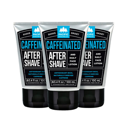 Pacific Shaving Company Caffeinated Aftershave, Men's Grooming Product - Antioxidant Daily Face Lotion + After Shave - Soothing Aloe & Spearmint Post Shave Balm for Sensitive Skin (3.4 Fl Oz, 3 Pack)