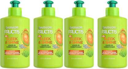 Garnier Fructis Sleek & Shine Leave-In Conditioning Cream for Frizzy, Dry Hair, Plant Keratin + Argan Oil, 10.2 Fl Oz, 2 Count (Packaging May Vary) (Pack of 2)