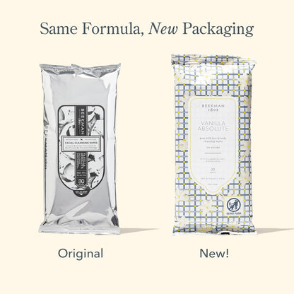 Beekman 1802 Face & Body Wipes, Vanilla Absolute - Scented - 30 Count - Cleanses Dirt & Makeup - With Goat Milk, Aloe & Vitamin E - Alcohol Free, Biodegradable - Good for Sensitive Skin - Cruelty Free