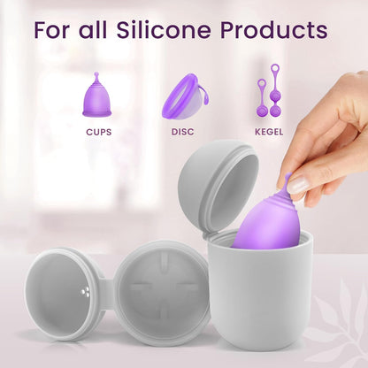 EcoBlossom Menstrual Cup Case and Sterilizer - Reusable Silicone Sterilizing Holder - Cleaner Period for You and Your Disc or Cup - Portable Cleaning Container & Microwave Steamer (White)