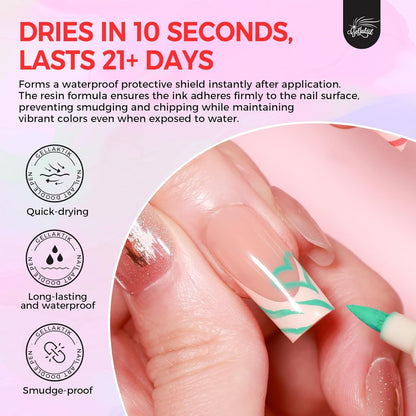 6 Colors Nail Art Pens Set, 3D Nail Polish Pens Quick-Drying Acrylic Paint Markers, Dotting Liner Brush for DIY Nail Design, Home & Salon Manicure Tools