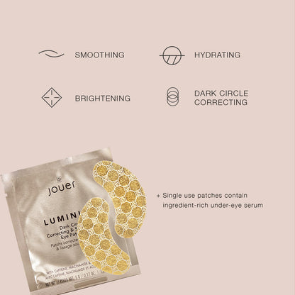 Jouer Luminize Dark Circle Correcting & Smoothing Eye Patches, Caffeine Eye Patches for Dark Circles and Puffiness, Under Eye Mask Patches for Wrinkles (Pack of 1)