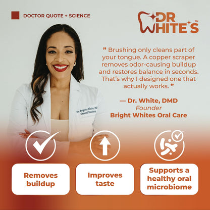 Dr. White’s Copper Tongue Scraper – Dentist-Designed Tongue Cleaner Tool for Fresh Breath, Dual-Grip, Rust-Resistant, Built to Last – 100% Forged Copper, For Adults & Kids