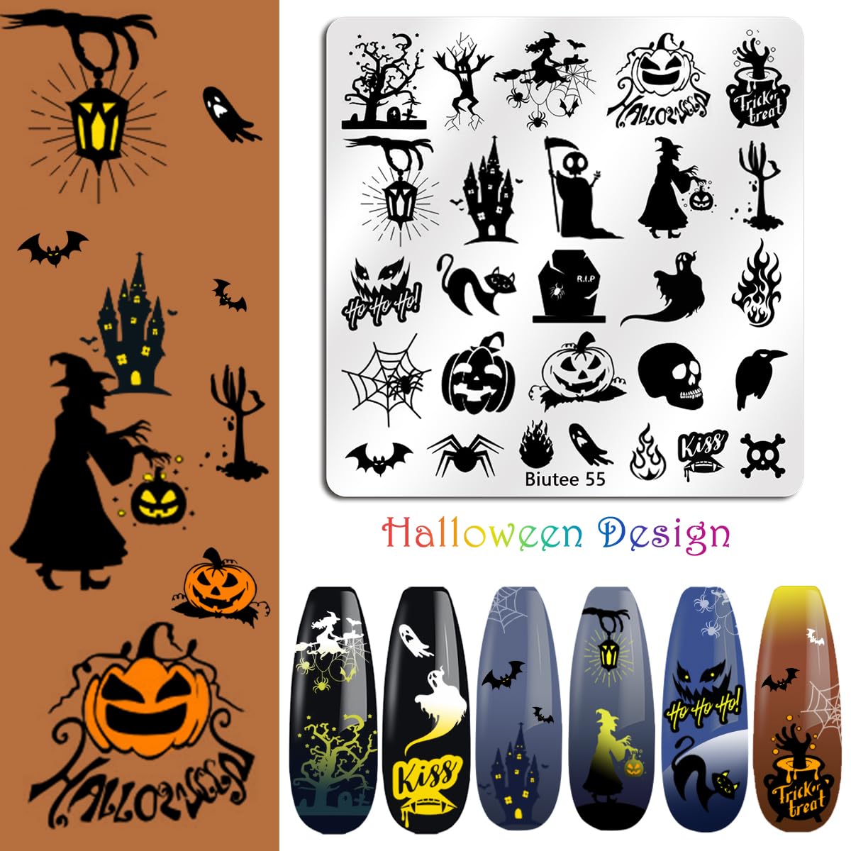 Biutee Nail Stamping Plates Set 15PCS Nail Art Stamper Scraper Nail Art Stamping Kit with Storage Bag Gift Box Nail Stamp Template Kit Lace Flower Butterfly Star Christmas Halloween Holiday Design