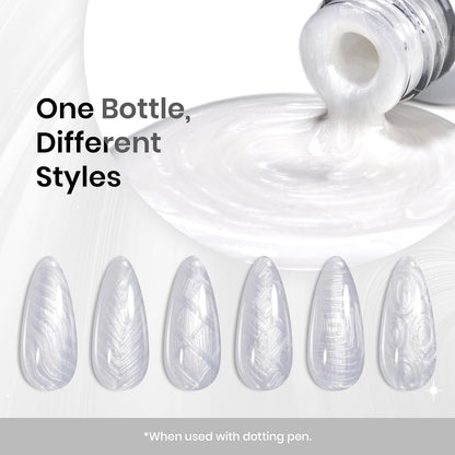 Beetles White Liner Gel Polish, 7ml Pearl White Gel Liner Nail Art Pearlescent Silver Shell Glitter Swirl Effect Pearl Nail Polish Soak Off UV LED Nail Art Design Gifts for Women