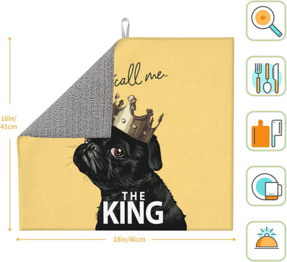 Funny Bulldog Dish Drying Mat for Kitchen Counter Washable Absorbent Reversible Microfiber Cute Dog Drying Pad Kitchen Accessories 16x18 Inch Yellow