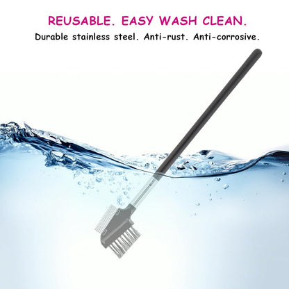 1 Pcs Eyebrow Brush, Metal Eyelash Comb, Resuable Dual Eyebrow Comb, Eye Brow Makeup Brush Eye Lash Comb for Eyelashes Extension (Bristles)