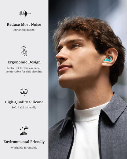 Ear Plugs for Sleeping - Noise Reduction Soft Silicone Earplugs, 2 Pairs Reusable Hearing Protection Earplugs for Noise Sensitivity, Sleep,Travel,Sound Reduction Noise Cancelling - Light Blue