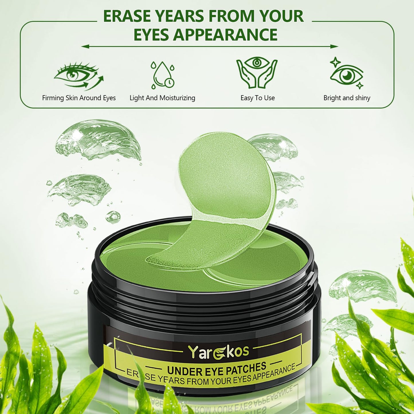 60 Pcs Green Under Eye Patches, 30 Pairs Undereye Mask for Dark Circles Puffy Eyes Treatment, Collagen Gel Pads Hydrating for Eye Bags Puffiness Wrinkle, Women Men Beauty Skin Care Products