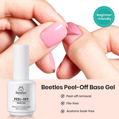 Beetles Peel‑Off Gel Base Coat 15 ml – Easy Removal Base Gel Nail Polish UV/LED Soak‑Off, Damage‑Free Low‑Odor 7‑10 Day Long‑Lasting, Beginner & Salon Friendly