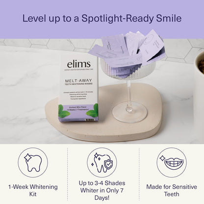 ELIMS Melt-Away Teeth Whitening Non-Toxic Strips for Sensitive Teeth - 14 Strips, 7 Treatments - Dissolving Mess-Free Application
