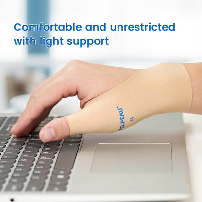 VELPEAU Thumb and Wrist Compression Sleeve for Tendonitis (Pack of 2), Seamless Technology, Gloves Wraps for Arthritis Pain Relief for Women & Men, Splint Liner, Fits Both Hands (Khaki, Long Version, L)