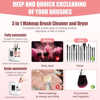 3 IN 1 Electric Makeup Brush Cleaner Machine, With Make up Brush Dryer- USB Makeup Brush Cleaner. Automatic Washer Cosmetic Brushes Cleaner Tool for All Size Beauty Swirl Cosmetic Brush Cleaner (XL)