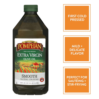 Pompeian Smooth Extra Virgin Olive Oil, Contains Polyphenols, First Cold Pressed, 68 Fl Oz