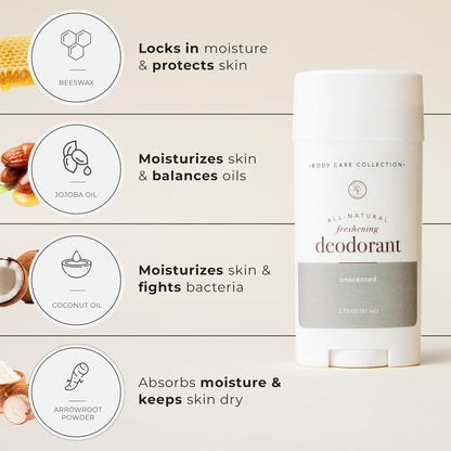 Rowe Casa Organics Unscented Natural Deodorant for Men and Women, Fragrance-Free and Paraben-Free Deodorant Stick with Therapeutic-Grade Essential Oils, 2 oz