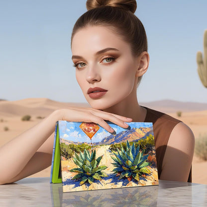 Magnetic Makeup Palette, Empty Eyeshadow Palette With Mirror Inside, Oil-Painting Embossed Design Art Paper Makeup Organizer DIY (Desert Star)