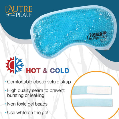 USA Merchant - Hot/Cold Plush Gel Bead Relief Wrap | Freeze Therapeutics by L'AUTRE PEAU | Hot Or Cold Reusable Ice Packs with Flexible Beads (Blue Full Eye Mask)
