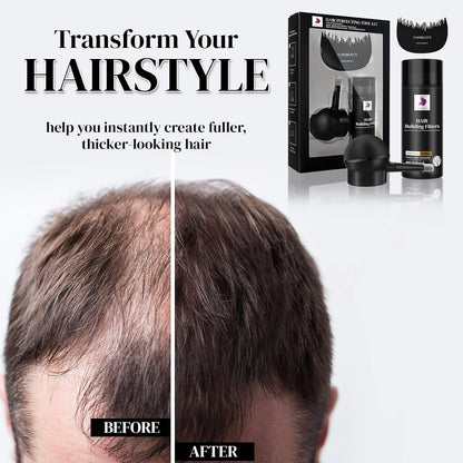 Hair Fibers & Applicator 3-in-1 Set - Natural Concealing Hair Thickening Fibers - Long-Lasting Spray with Accessory for Crisp Hairlines, Thicker Beard & Styling (medium brown)