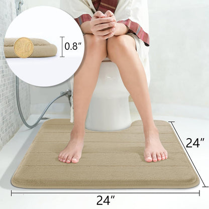 Yimobra Memory Foam Toilet Bath Mat U-Shaped, Soft and Comfortable, Super Water Absorbent, Non-Slip, Machine Wash and Easy to Dry for Bathroom Commode Contour Rug, 24 X 24 Inches, Pale Khaki