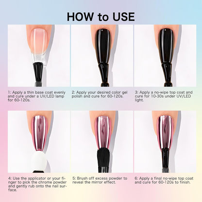 Chrome Nail Powder Kit: 10 Jars 8 Colors Metallic Mirror Effect 2 Colors Holographic Aurora Chameleon Nail Art - 1g/Jar Silver Pink Gold Purple Chrome Powder for Nails