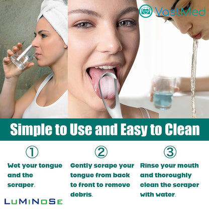 2 PCs Medical Grade Tongue Scraper by Vastmed | Stainless Steel Tongue Cleaner, Metal Tongue Scraper with Travel Bag | Tongue Scrubber for Bad Breath, Boost Oral Hygiene