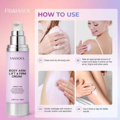 VASSOUL Lift and Firm Arm Cream : Skin Tightening Cream for Body - Firms Loose Skin, Reduces Cellulite on Arms, Thighs & Butt – 100ML